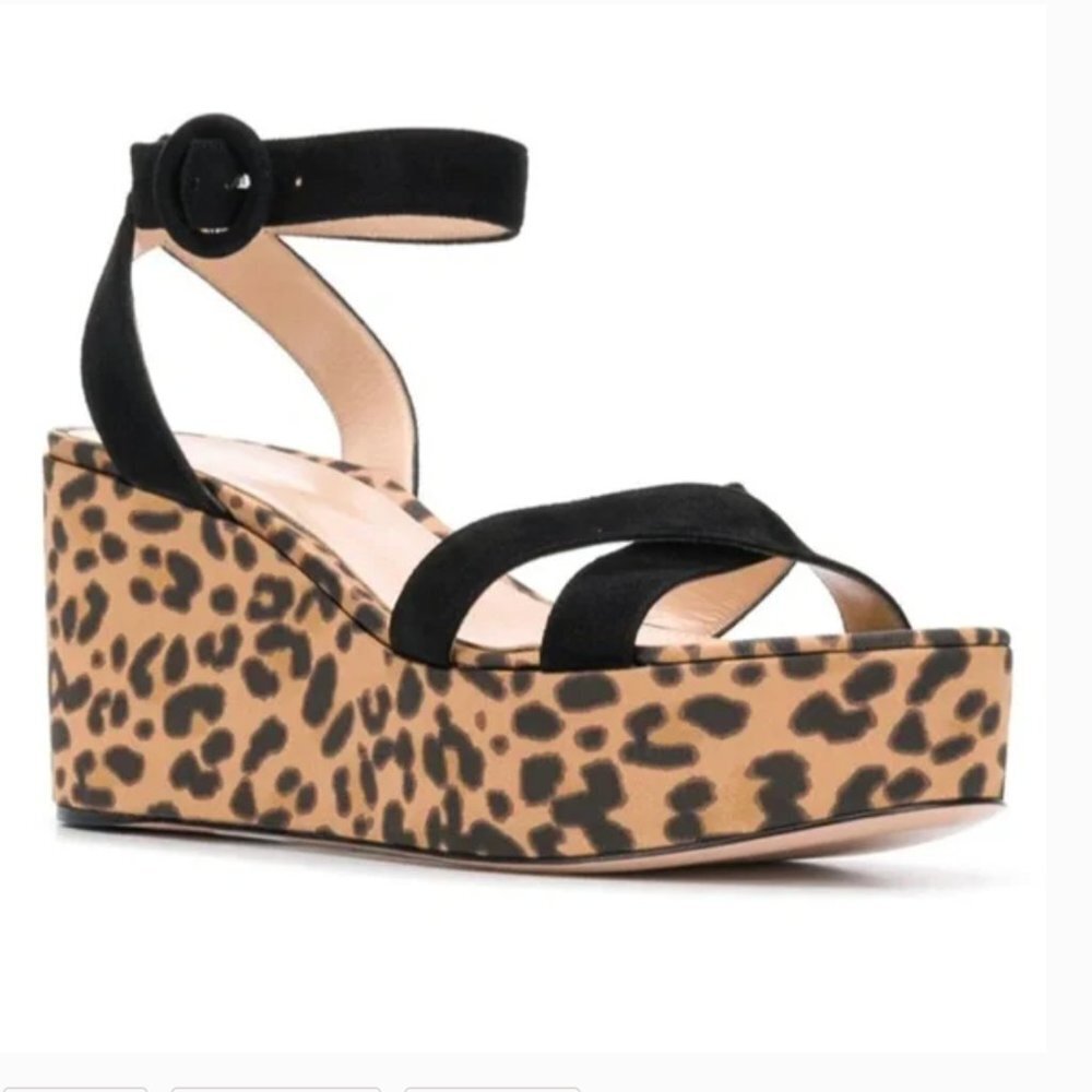 Gianvito Rossi Leopard Print Wedge Sandals Size IT 37/US 7